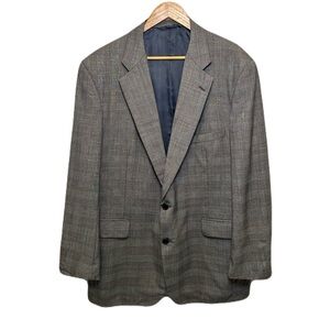 Vintage Burberrys' Blazer Mens 44 Long Houndstooth Wool 2 Button Made USA Gray